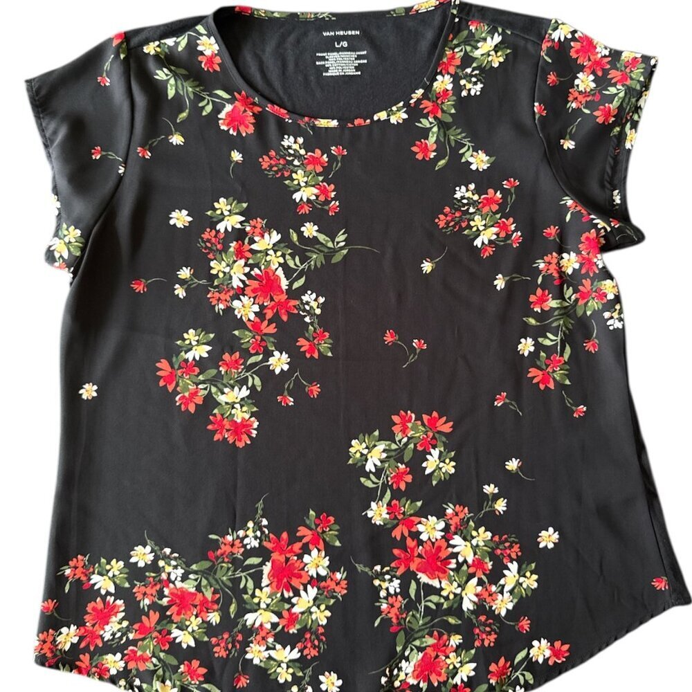 🔥 4 for $20 DEAL 🔥 Van Heusen Black Floral Blouse Size L